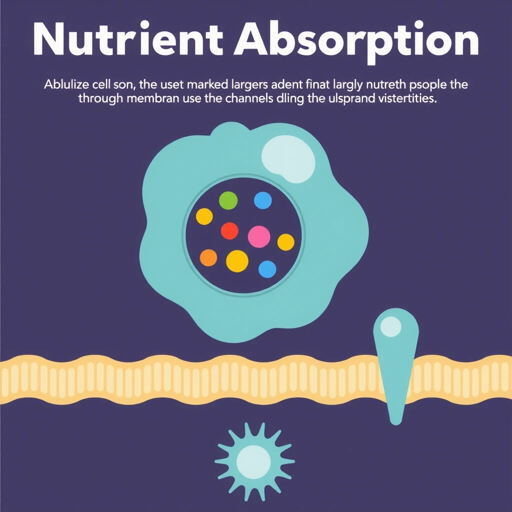 Abstract infographic representing nutrient absorption, showing molecules being absorbed into cells.