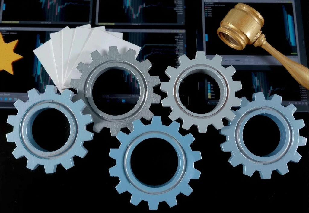Abstract gears and documents representing policy changes and updates