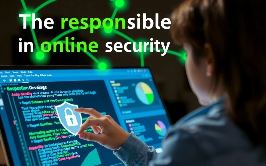 A stylized image of a person interacting with a user interface, featuring subtle green glowing lines indicating positive and secure interaction, emphasizing responsible online behavior.
