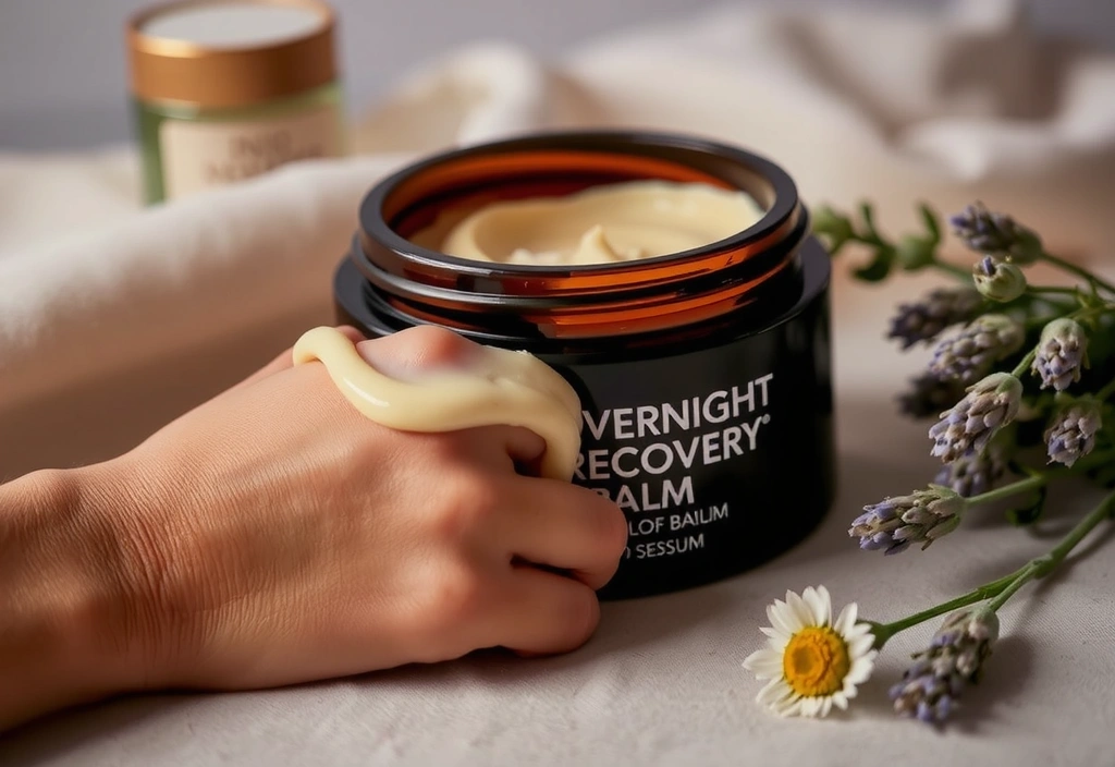 Soothing Overnight Recovery Balm in a dark jar